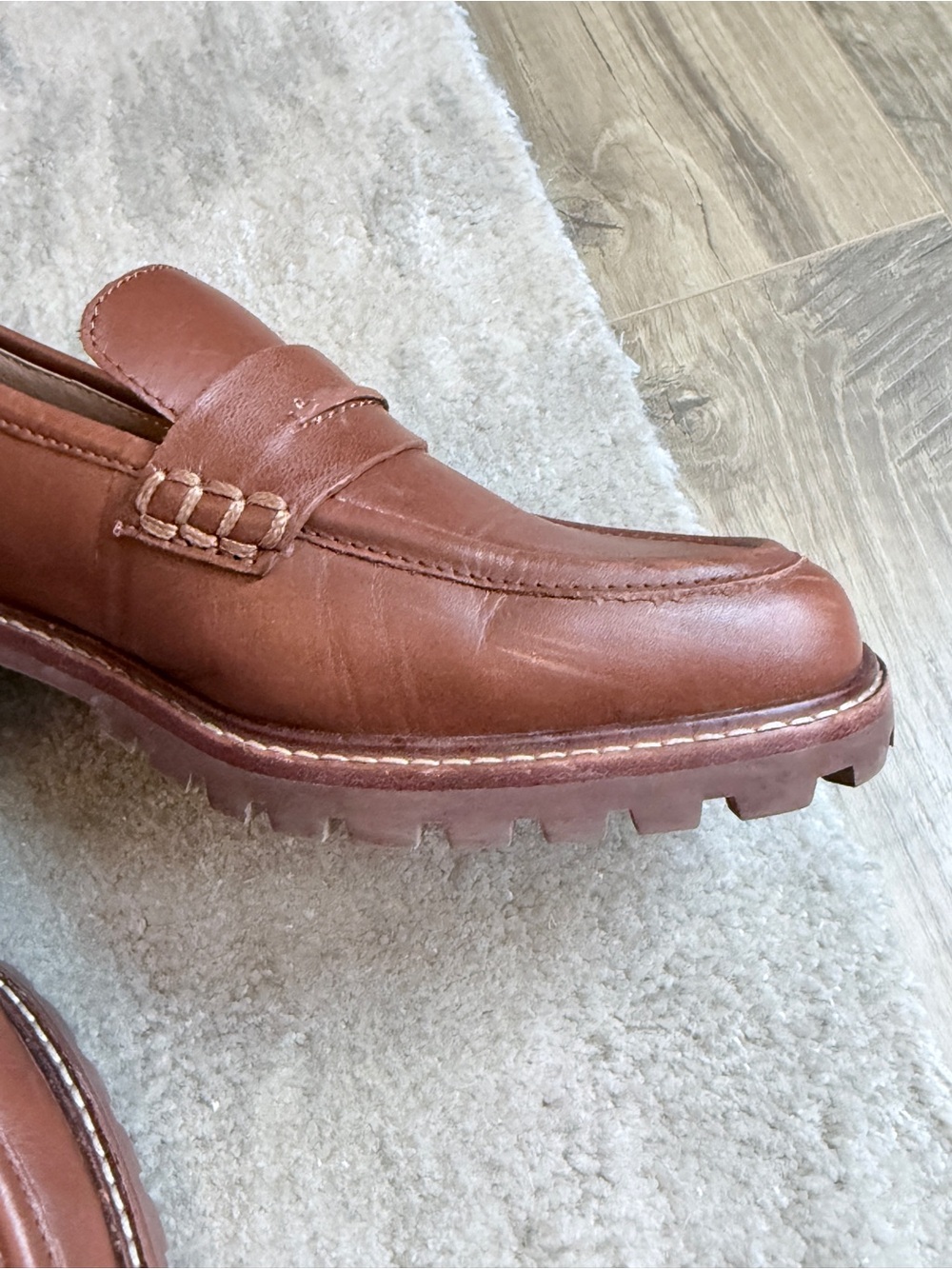 Madewell Tan Leather Lug-Soled Penny Loafers Size 7 - Picture 8 of 9